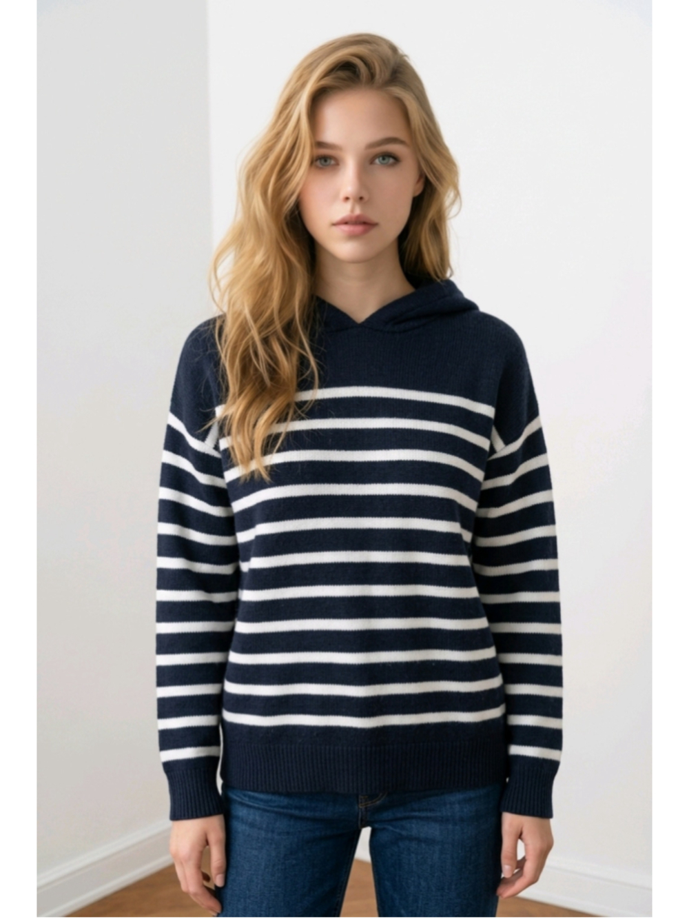 VINCE Striped Black and White Cashmere Hoodie Sweater Size XS
